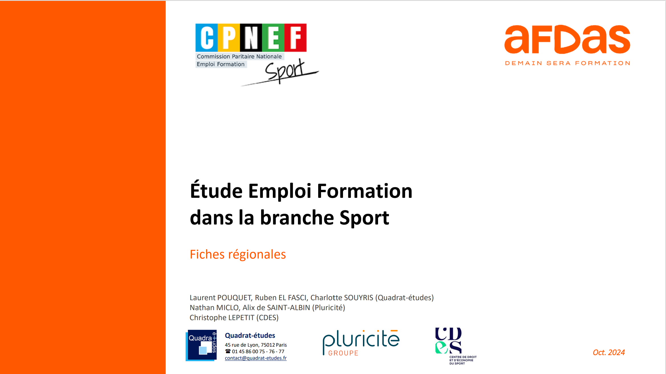 Fiche régionales de l'étude Emploi formation dans la branche sport - 2024