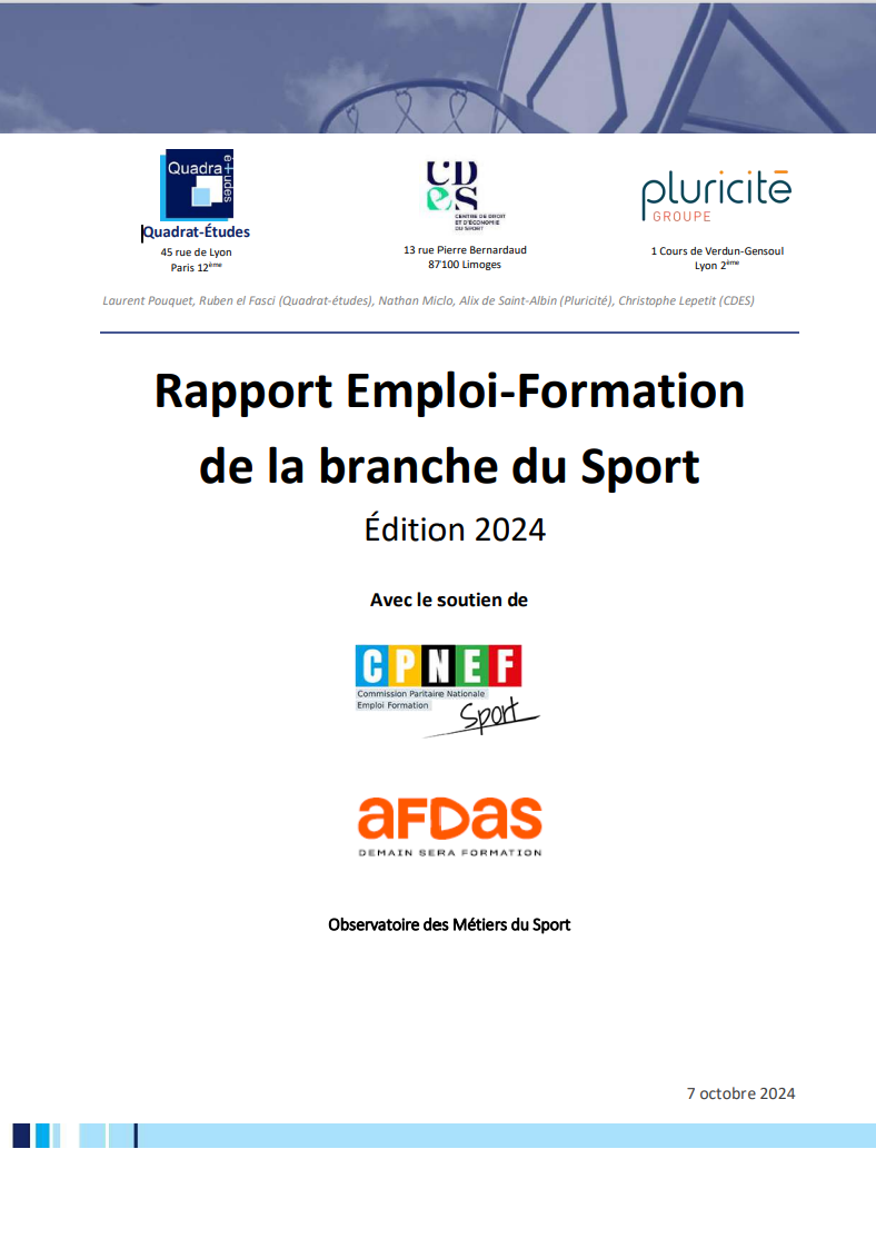 Rapport - Emploi formation de la branche sport - 2024