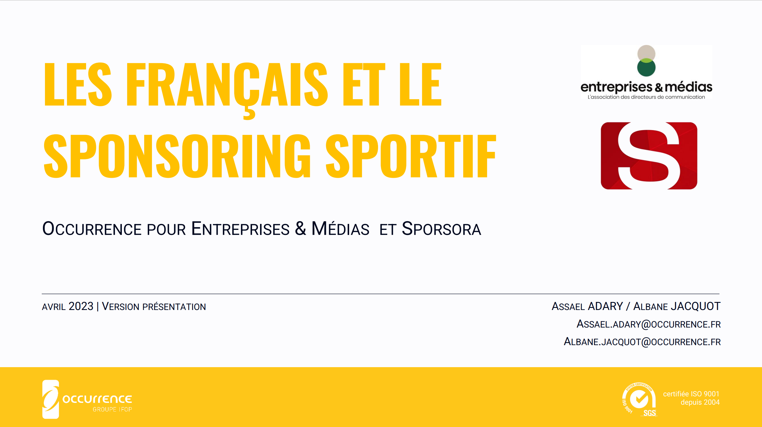 Etude SPORSORA - Les français et le sponsoring sportif - 2023