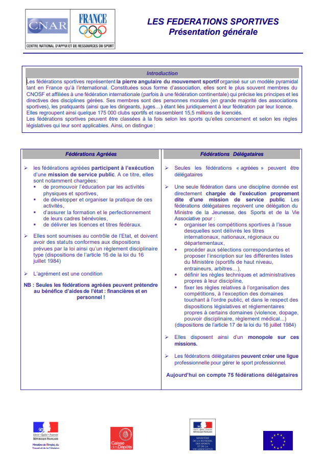 Fiche - Présentation générale des fédérations